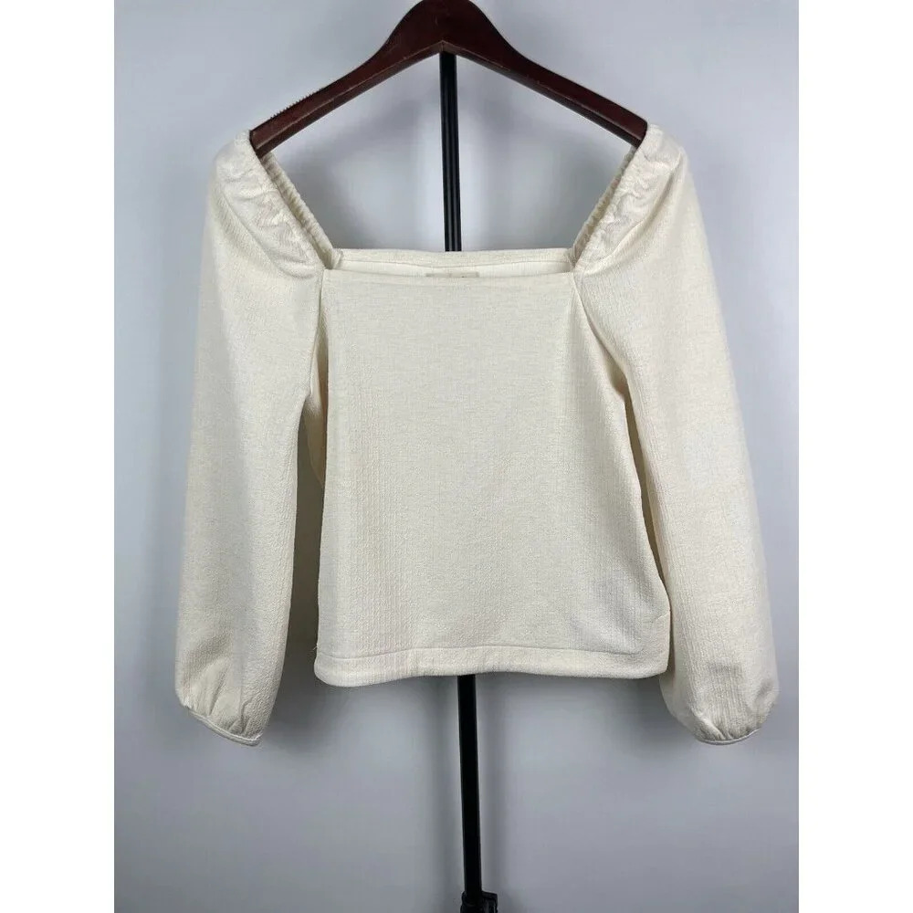 Madewell Antique Cream Crepe Square-Neck‎ Long Puff-Sleeve Blouse Size XS